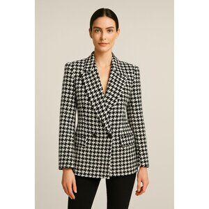 Vintage Giorgio Saint Angelo Houndstooth Black & White Wool Blazer Jacket Sz 8 M
